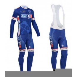 FDJ.fr 2014 Fahrradbekleidung Set Langarmtrikot+Lange Trägerhose blau WIMOQ